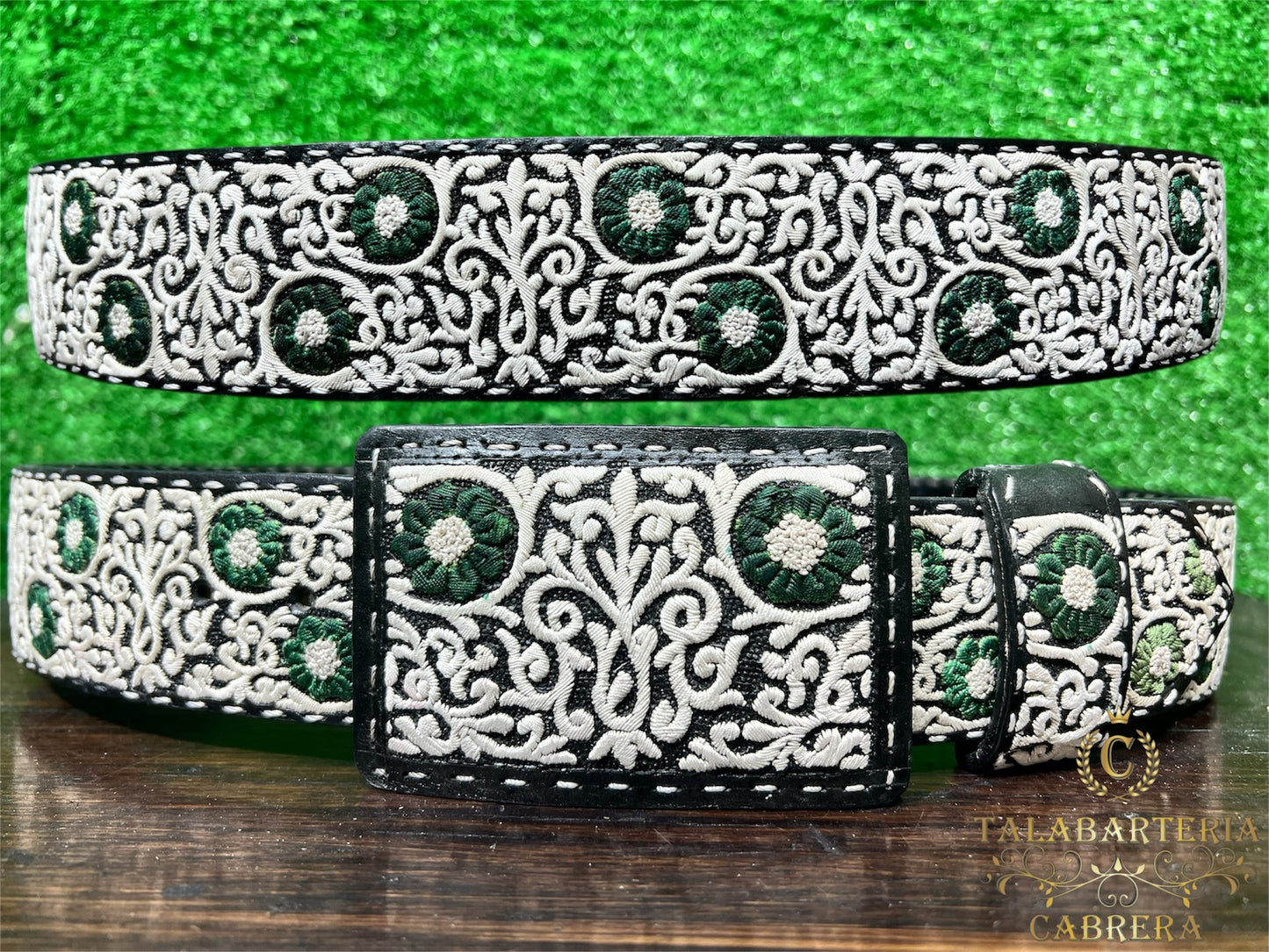 Cinto Piteado Rameado con Flor Verde