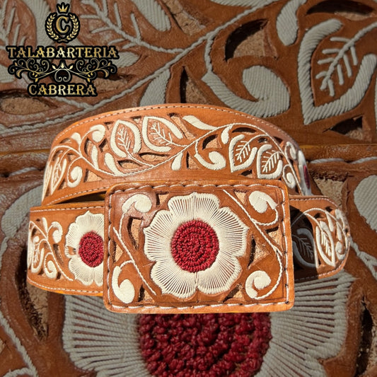 Cinturón Piteado Diseño Floreado Colotlan