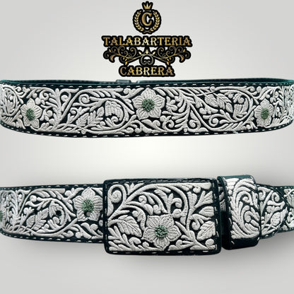 Cinturón Piteado, Diseño Rameado con Flor