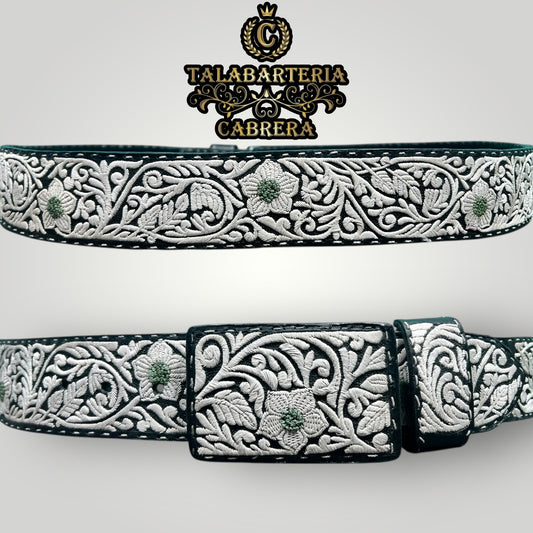 Cinturón Piteado, Diseño Rameado con Flor