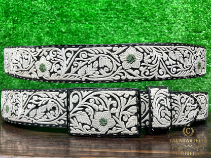 Cinto Piteado Rameado con Flor Verde
