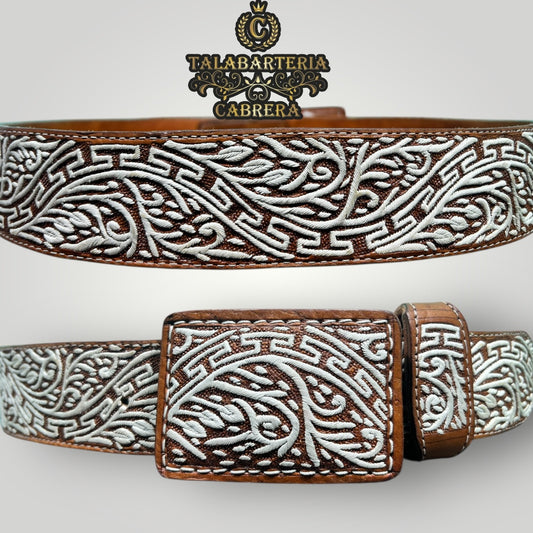 Cinturón Piteado, Diseño Rameado con Grecas