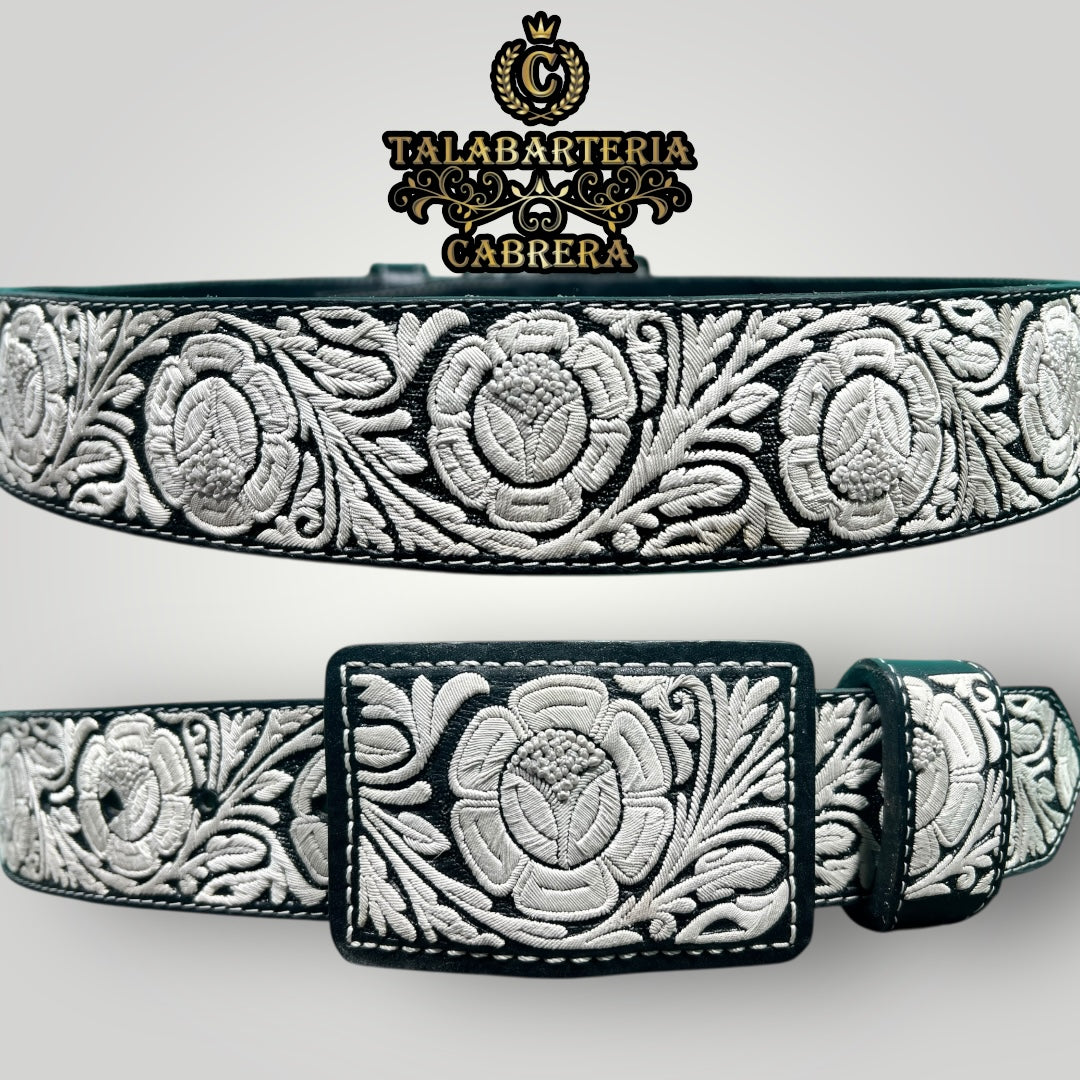 Cinturón Piteado, Diseño Rameado con Flor Sencilla