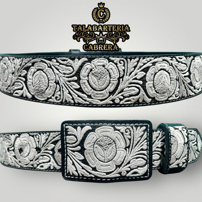 Cinturón Piteado, Diseño Rameado con Flor Sencilla