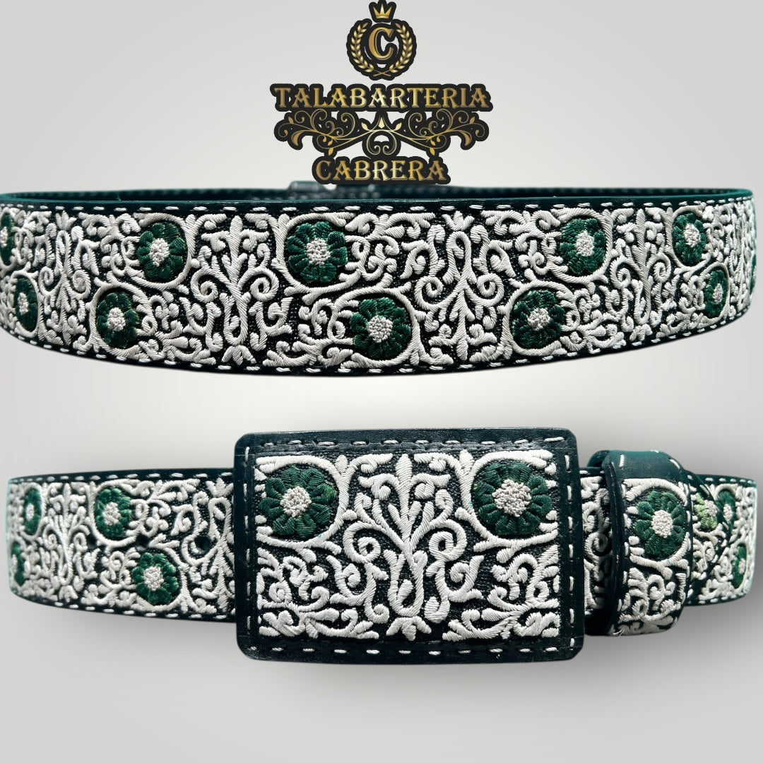 Cinturón Piteado, Diseño Rameado Fino con Flor