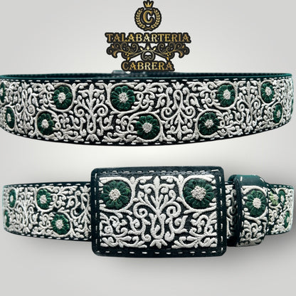Cinturón Piteado, Diseño Rameado Fino con Flor