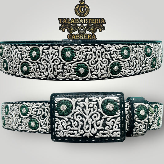Cinturón Piteado, Diseño Rameado Fino con Flor