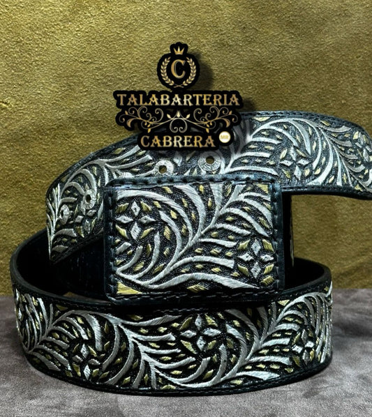 Cinto de Plata con Chapa de Oro Diseño Rameado